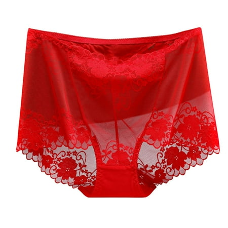 Plus Size Panties for Women Lace Ultra-Thin Underwear Full Hip Mesh Butt-Lifted Breathable Briefs (3X-Large  Red)