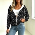 thumbnail image 6 of Women's Polka Dot Zip Up Hoodie with Drawstring Hood and Pockets, Travel Casual Long Sleeve Fleece Sweatshirt Jacket, S, 6 of 9