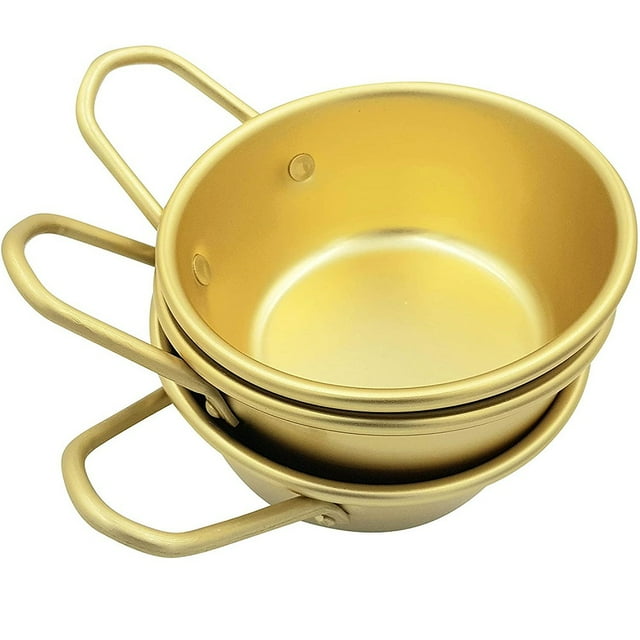 LYD Cuencos de vino tradicionales coreanos Arroz crudo coreano Vino Senderismo Plato de sopa 4.9 pulgadas 3 piezas Tazón de cocina de aluminio amarillo LYD 1044617