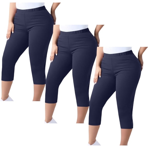 OSFVNOXV Plus Size Capri Leggings for Women,3 Pack Stretch Fit Yoga Pants Seamless Cropped Flare Petite Workout Bottom