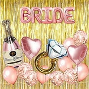 Bachelorette Party Decorations Kit | Rose Gold Bridal Shower Engagement Supplies- XL Bride Balloon Letters, Ring Balloon, Champagne Balloon, Fringe Photo Booth Backdrop, Pink Confetti Balloons & More