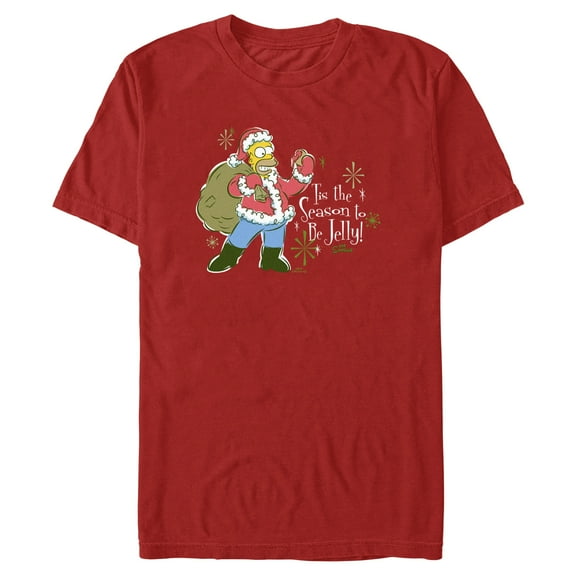 Men's The Simpsons Christmas Homer Tis the Season to be Jelly Graphic Tee Red Large