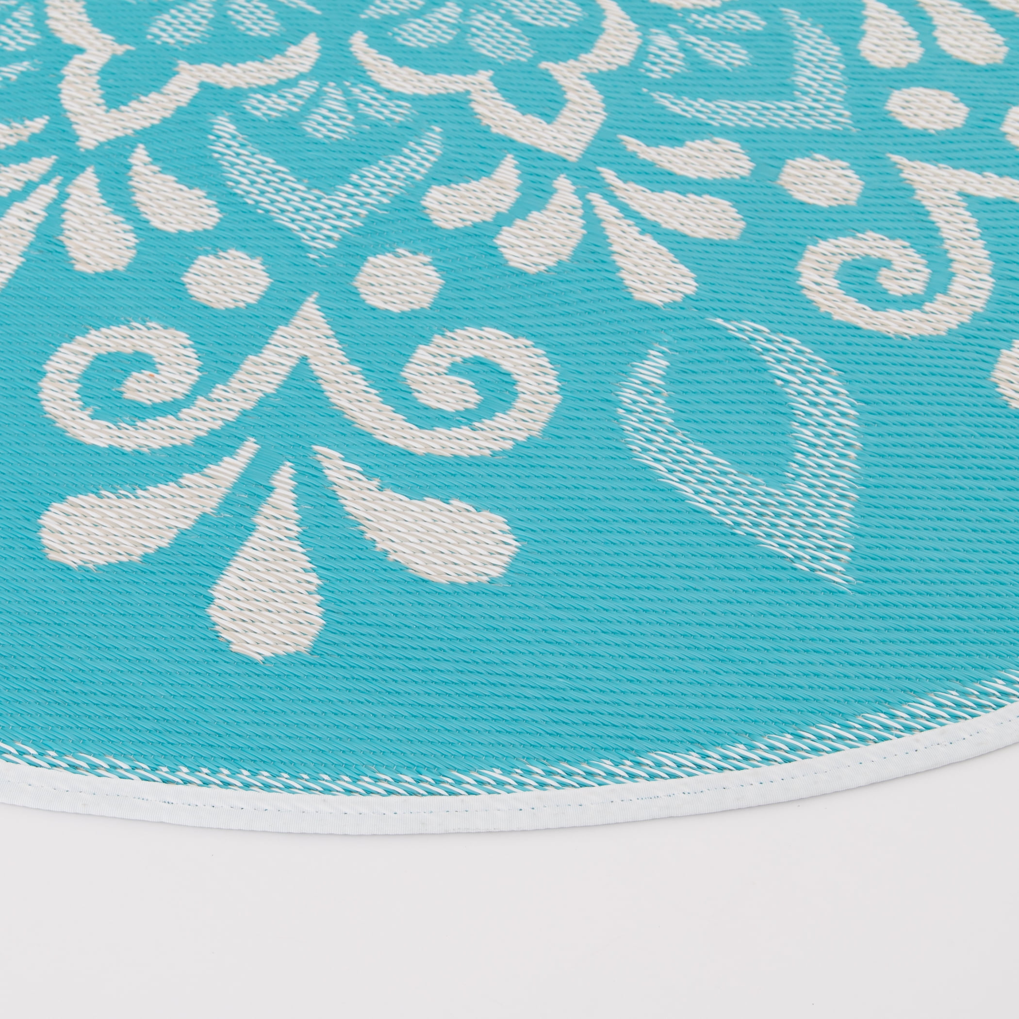Mainstays 6 ft Round Blue Aqua Medallion Reversible Outdoor Area Rug
