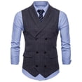 thumbnail image 4 of Chaleco de traje a cuadros cruzado de corte entallado para hombre, chaleco informal de negocios a la moda, 4 of 5