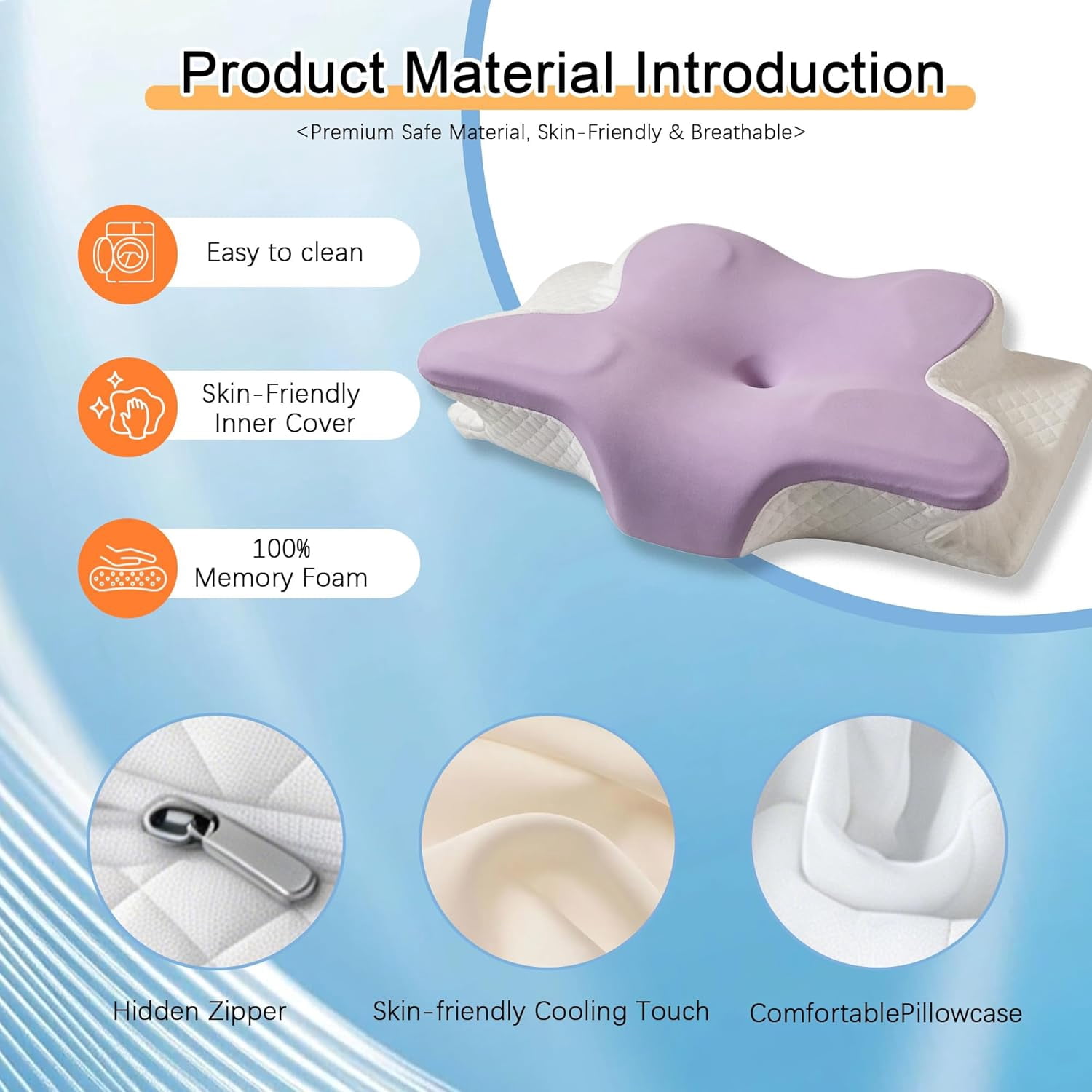 COOKCOK Cervical Neck Pillow for Pain Relief, Ergonomic Memory Foam Pillows for Neck Pain Relief with Breathable Pillowcase, Adjustable Orthopedic Support Contour Pillow for Side, Back, Purple