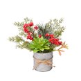 thumbnail image 2 of Euahivb Christmas Artificial Greenery Decor Farmhouse Floral Arrangement with Pine Berries and Succulent in Rustic Tin Pot for Holiday Tabletop Shelf Centerpiece, 2 of 7