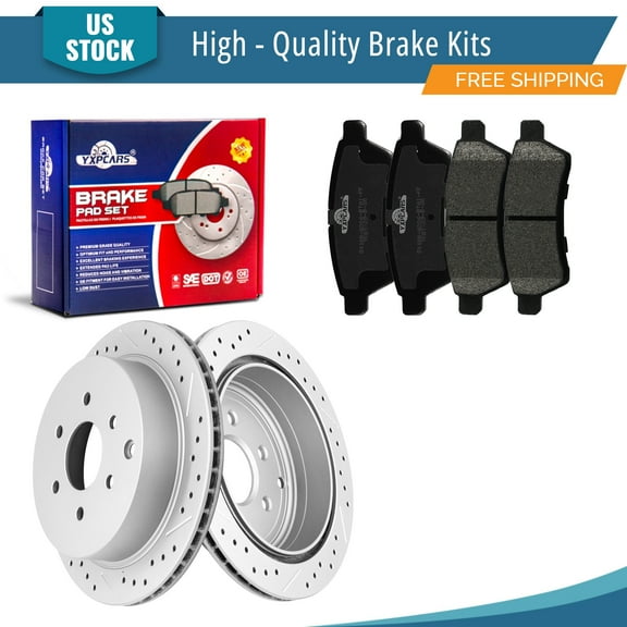 YXPCARS 6PCS Rear Brake Kits, Drilled & Slotted Brake Rotors   Ceramic Brake Pads Kit for Nissan Xterra 2005-2015 Frontier 2005-2019 Suzuki Equator 2009-2012 All Models (31410 1100)