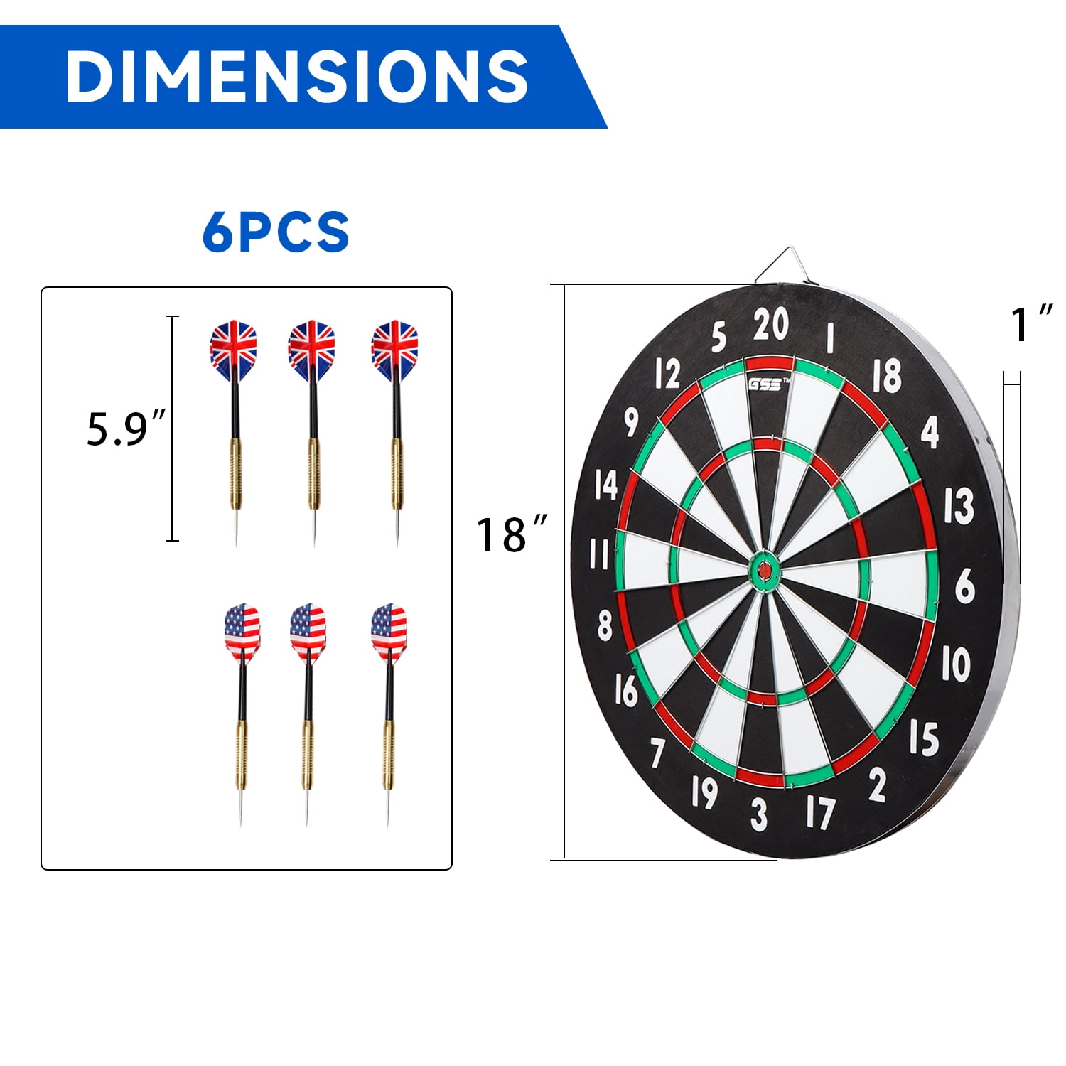 GSE Games & Sports Expert 18" 2-in-1 Paper Baseball & Dart Board Games Set. Double-Sided Dartboard with six 17G Steel Tip Darts