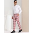 thumbnail image 4 of Pantalones de tela escocesa para hombre, ajuste regular, parte delantera plana, trabajo, baile de graduación, pantalones a cuadros Rosa S, 4 of 6