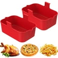thumbnail image 3 of 2 Pack Friteuse à Air Chaud Pot en Silicone avec Poignée Réutilisable Rectangulaire Poêle Double Panier Air Friteuse Four Micro-Ondes Doublure (Rouge), 3 of 11