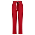 thumbnail image 3 of Mrat Summer Pants Women Full Length Pants Fashion Ladies Summer Casual Loose Cotton and Linen High Waisted Trousers Solid Color Drawstring Elastic Waist Loose Long Pants with Pocket Red_D XS, 3 of 6