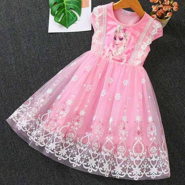 Vêtements d'Été pour Enfants Frozen 2 Dessin Animé Elsa Anna Imprimé Robe Costume Décontracté Motif Princesse Mignon Tenue Quotidienne Robe Pailletée