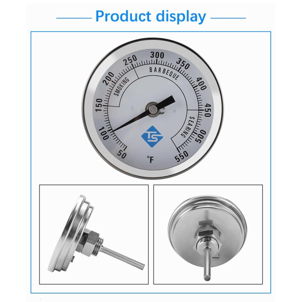 Round Dials Temperature Test Meter Stainless Steel 50-550℉ Oven Thermometers 1/2NPT Thread Mount Temp Gauge for Grill