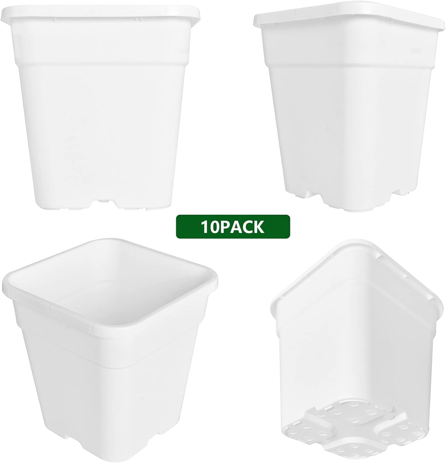 netuera 10-Pack 3 Gallon Square Planter Nursery Pots, Flower Plant Container Injection Molded Plastic Nursery Pots Gardening Pots for Indoor Outdoor Vegetables, Succulents, White