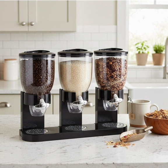 Triple Cereal Dispenser, Cereal Dispenser Countertop, 3 Pack Rotating 2L/67oz Airtight Food Storage Container, Countertop Kitchen Organizer for Cereal, Rice, Candy & Coffee Beans