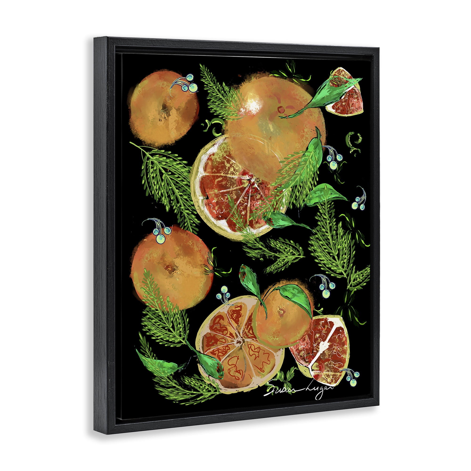 Stupell Industries Grapefruit & Ferns Medley Black Framed Floater Canvas Wall Art, design by Susan Lugar