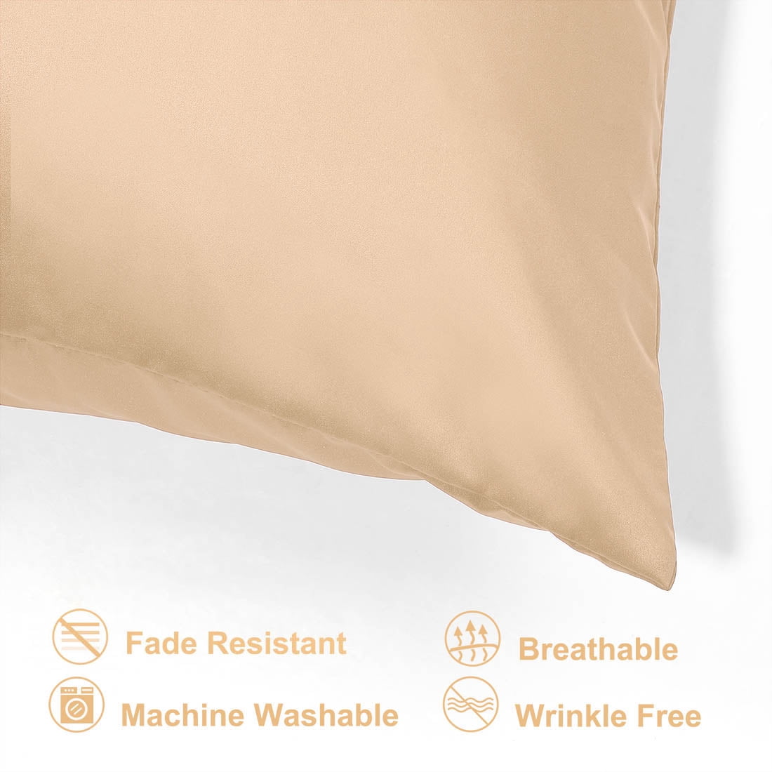 Unique Bargains Set of 4 Silky Satin Pillowcases Pillow Cover Champagne King