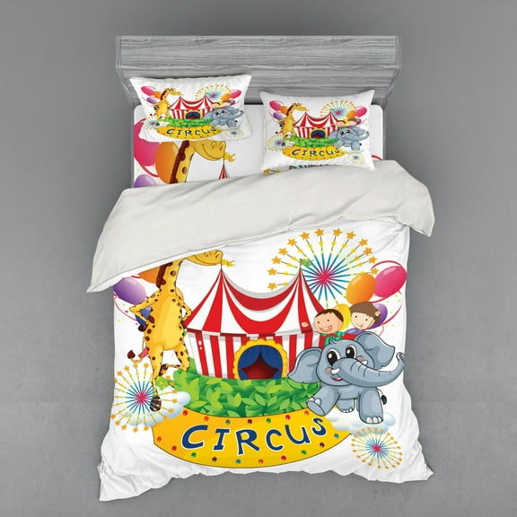 Ambesonne Colorful Bedding Set 4 Pcs, Circus Show with, Queen, Multicolor