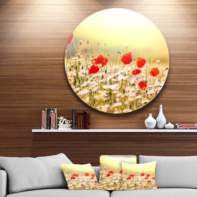 Designart - Wild Meadow with Poppy Flowers' Floral Oversized Circle Metal Artwork