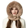 thumbnail image 4 of 3 In 1 Beanie Hat With Scarf And Mask Warm Winter Scarves Fitness Faux Fur Shawl Pashmina Wraps Fall Fashion Must Have Women's Hats & Caps Khaki, 4 of 8