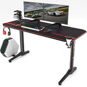 Vitesse 55 inch Gaming Desk T-Shaped Computer Desk with Free Large Mouse pad, Racing Style Professional Gamer Game Station with USB Gaming Handle Rack, Cup Holder & Headphone Hook (Bla
