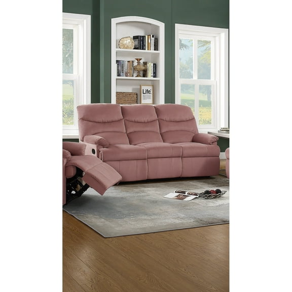 Miekor Furniture Luxurious Velvet Blush Pink Color 3-Seater Manual Recliner Sofa Couch Manual Motion Plush Armrest Living Room Furniture 1pc Sofa Couch 53064
