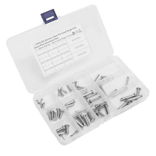 12 Sizes Stainless Steel Clevis Pin, Single Hole Flat Head Clevis Pins, T Shape Round Pin M3 M4 M5 Assortment Kit for Car, Workshops