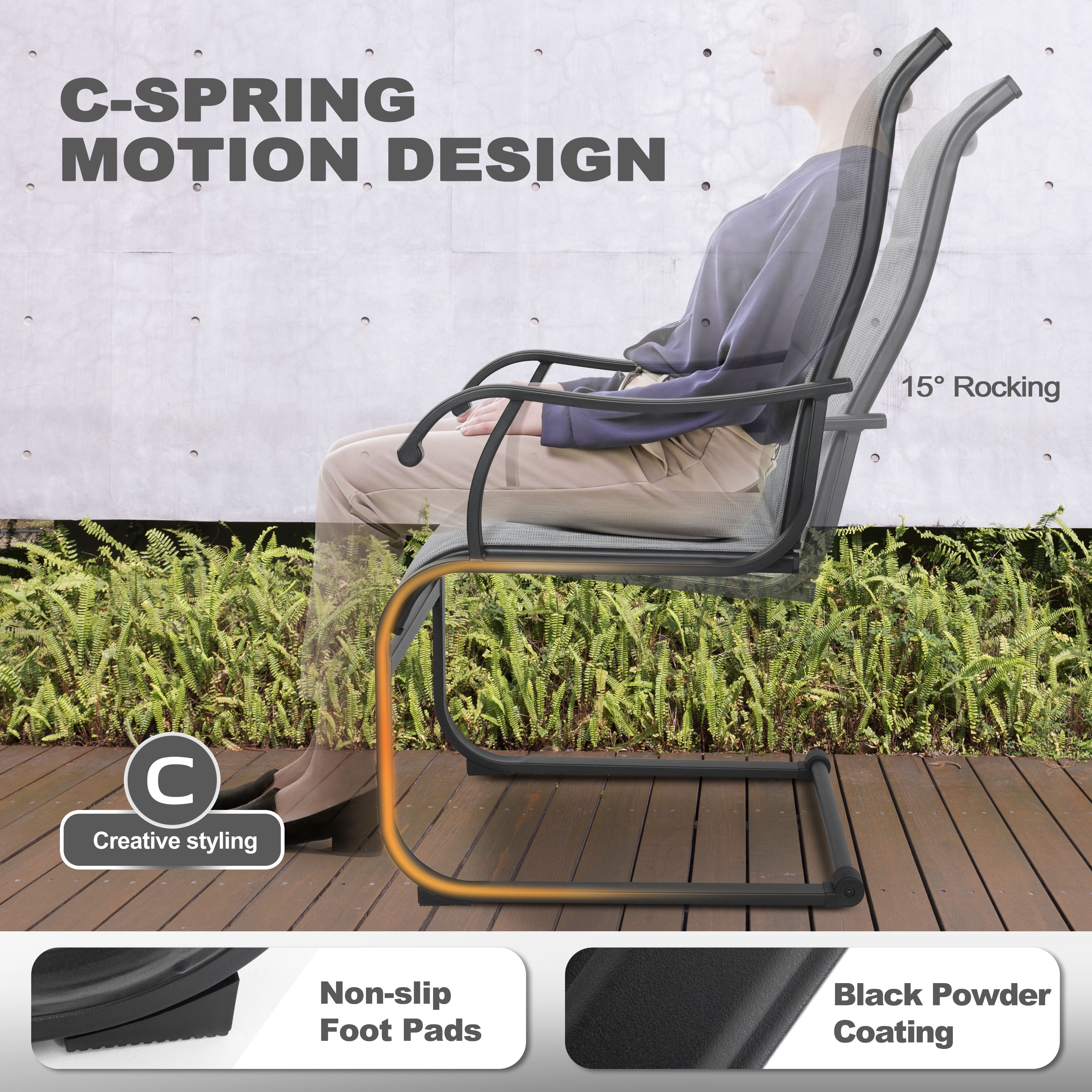 Nuu Garden Patio Dining Chairs Set of 4, All Weather Outdoor Padded Textilene Patio Chairs, Breathable Spring Motion Textile High Back, Light Gray