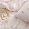 thumbnail image 3 of Pink Bow Ties Comforter Bedding Sets Reversible Pattern Chic Bowknot with Stripes Comforte King Size, 3 of 5