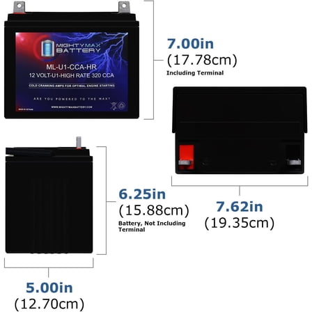 ML-U1-CCAHR 12V 320CCA Battery for JohnDeere X320 300CCA Lawn Mower