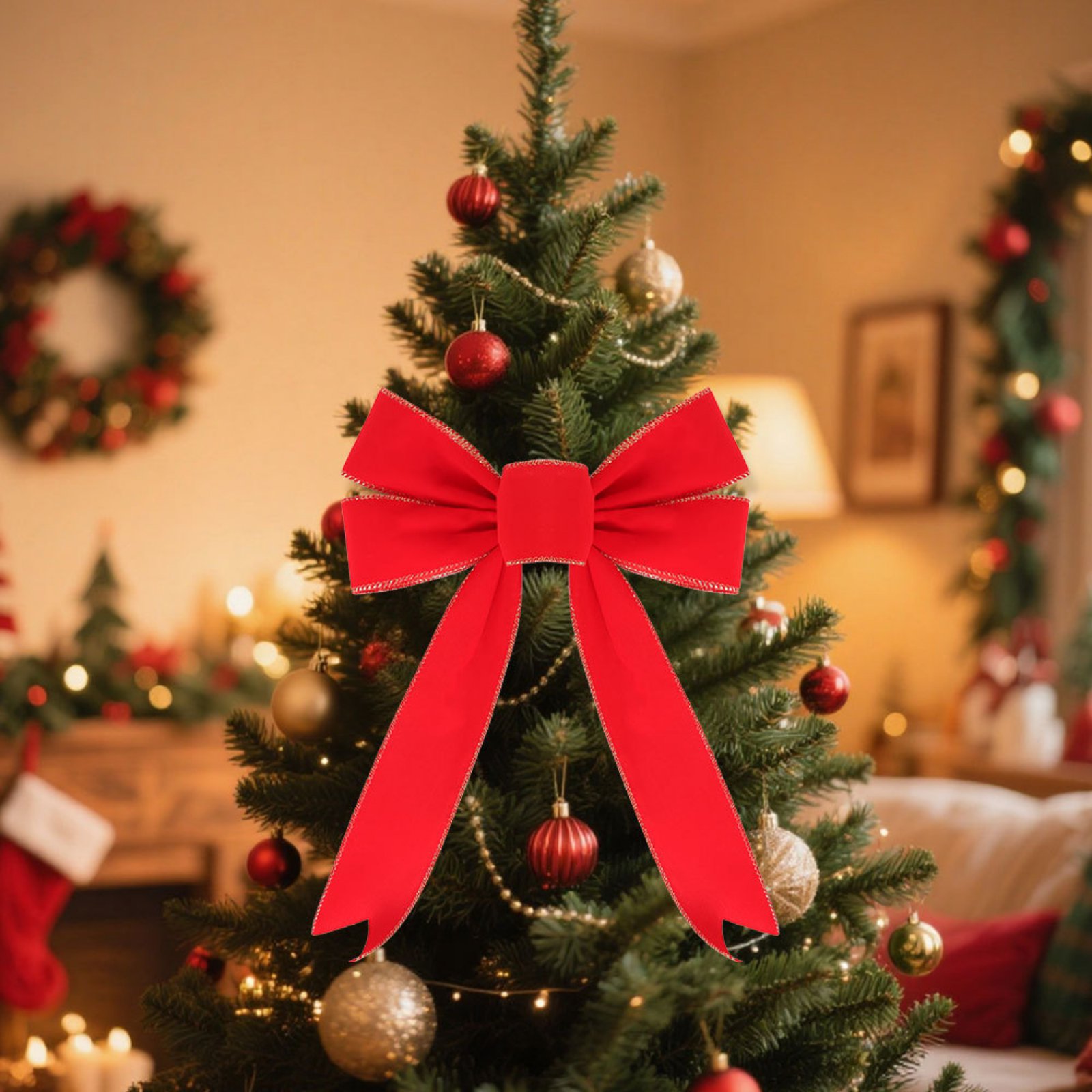 12 Pcs Christmas Red Bow Christmas Wreath Bows Christmas Velvet Bows Large Xmas Tree Ornaments Xmas Decoration Handmade Crafts for Home Outdoor Indoor Party