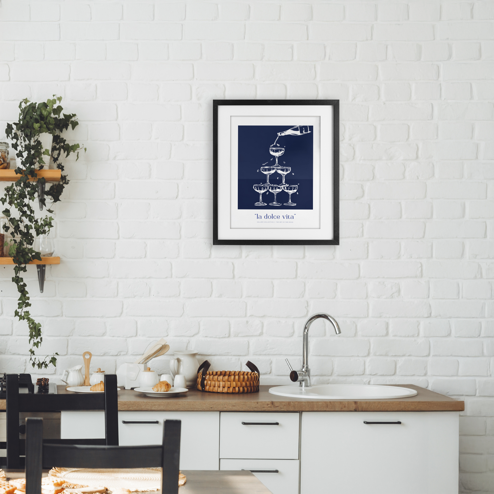 Stupell Industries Navy Champagne Tower Black Framed Print Under Glass design by Lettered and Lined, 16 x 13