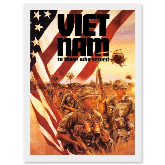 Vietnam War Veteran Flag Soldier Gun Military A4 Artwork Framed Wall Art Print