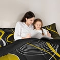 thumbnail image 5 of jejeloiu Minimalist Geometric Lines Queen Comforter Set,Yellow Black Bedding Comforter Set For Kids Reversible 3 Pieces, 5 of 8