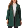 thumbnail image 1 of Abrigo largo de invierno de doble botonadura para mujer con cuello alto y mangas largas en verde oscuro M, 1 of 5