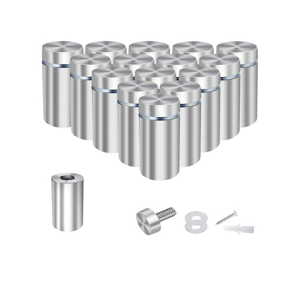 Osring 1/2 x 1 Inch Sign Standoff Mounting Hardware 16 Pack, Wall Standoff Holder Stainless Steel Glass Standoffs Screw for Displaying Acrylic Board and Signage, Silver