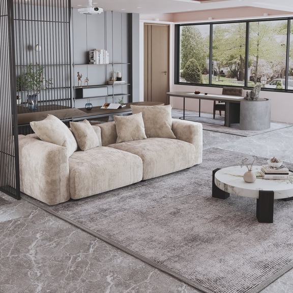 Sdorens 2-Seater Modular Sectional Sofa,Comfy Cloud Couch with Throw Pillows for Living Room,Beige Corduroy