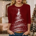 thumbnail image 2 of TTUHYWXI 3/4 Length Sleeve Womens Tops Christmas Loose Fit Crewneck T Shirts Cute Solid Three Quarter Length Tunic Tops (Watermelon Red, S), 2 of 4