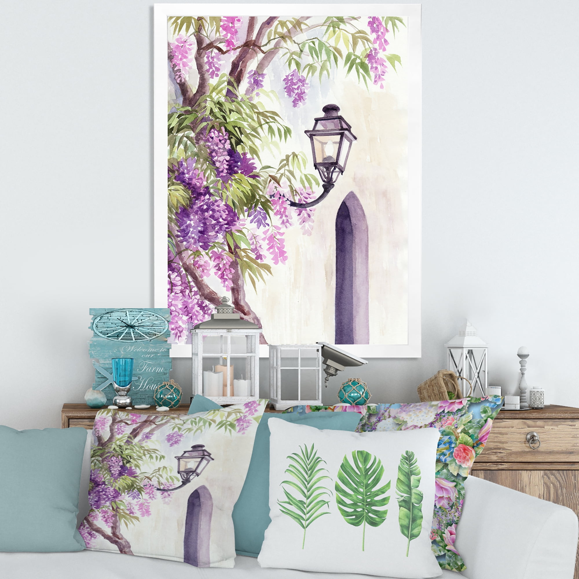 Designart 'Lantern and Wisteria' Traditional Framed Art Print
