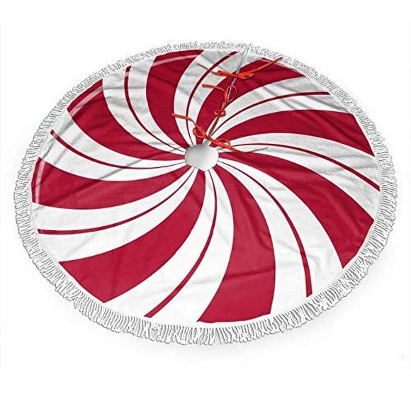 Falda para Árbol de Navidad FREEHOTU Diseño Caramelo Doble Espiral Azúcar y Menta