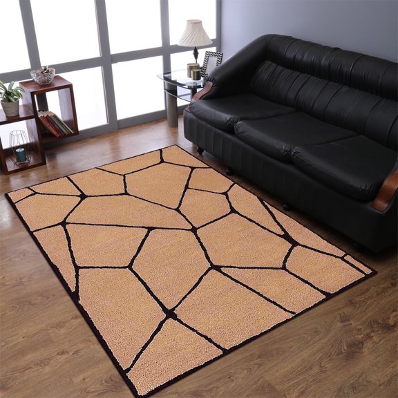 Rugsotic Carpets Hand Tufted Wool Eco-Friendly Area Rugs - 4'x6', Rectangle, Beige Black, Modern Contemporary Design, High Pile Handmade Anti Skid Rugs for Living Room, Bed Room (K00692)