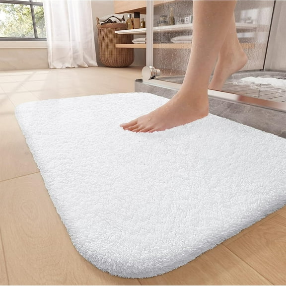 GFJASH-High Pile White Bathroom Rugs 16"x24", Small- Upgrade Your Washroom with Soft Bath Mat- Plush, Non Slip, Absorbent, Washable Microfiber Shower Rug/Carpet for Outside Tub