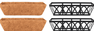 4 Pack 24 Inch Deck Balcony Railing Planter Window Boxes with Coconut Coir Liner, Fence Metal Hanging Flower Planter Basket for Outdoor Lawn