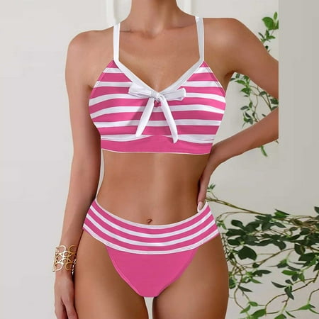 Xixinqiwan 2025 Two Piece Bikini Swimsuits for Women Womens Swimsuits Thong Bikini Two Piece Sets Bathing Suit Bandeau Swim Top Women Summer Swimwear Plus Size