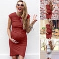 thumbnail image 2 of CAROOTU Robe de Grossesse pour Femmes Couleur Unie Sans Manches Col Rond Respirante Mi-Longue Robe Fourniture d'Été, 2 of 7