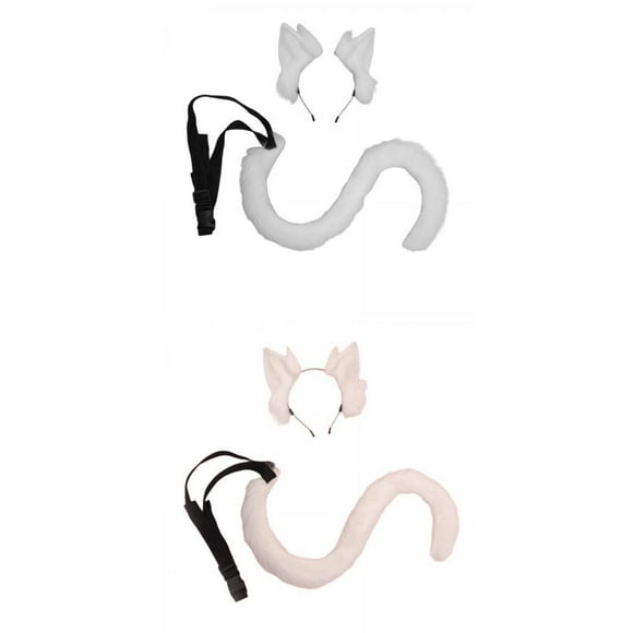 Cosplay Play Costume,Kitty Faux Fur Cat Ears Tail Costume Kits,Women Girl Halloween Party Cosplay Accessories,Plush Wolf Fox Long Tail Fancy Dress Costume,Adult Kid Dress Up Tails Ear Playing