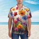 thumbnail image 2 of Balery Colorful Wildflower Meadow Camisas hawaianas de manga corta para hombre, camisas playeras de corte holgado, camisas de vacaciones con botones,3X-Large, 2 of 7