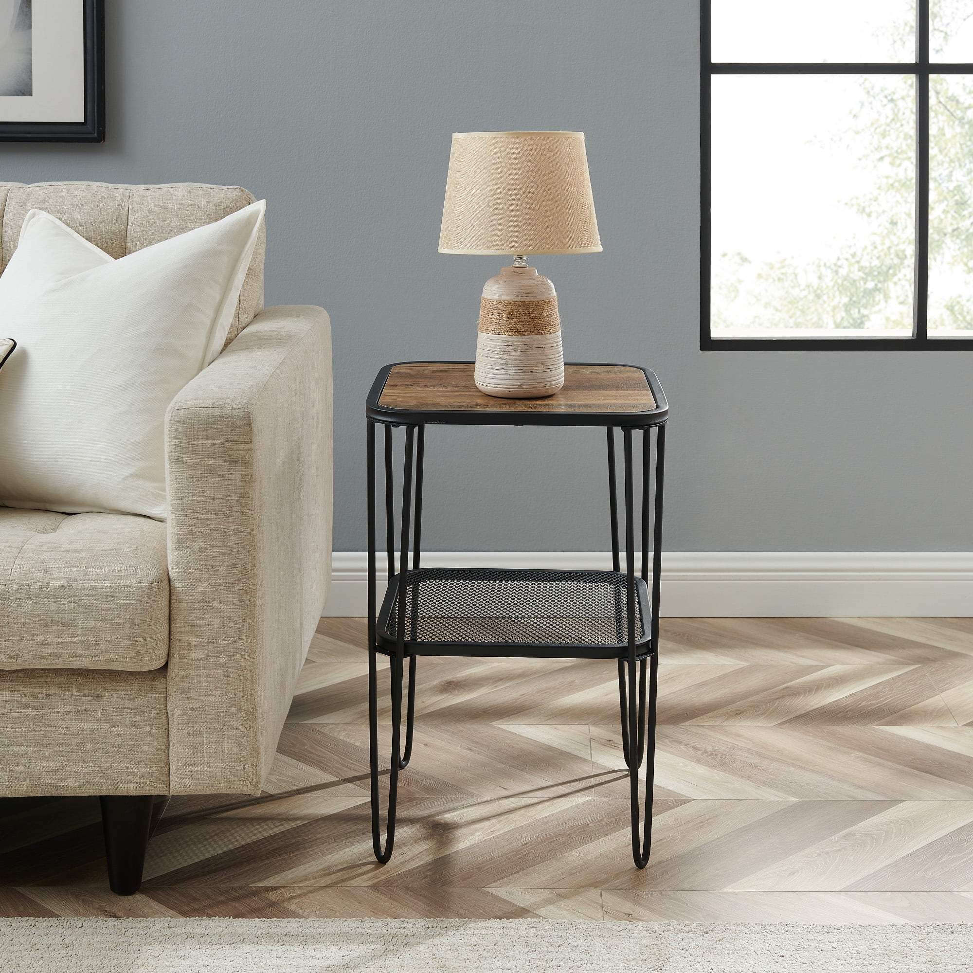 Bellamy Studios Styles Reclaimed Barnwood Hairpin Leg Side Table