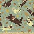 thumbnail image 1 of Autumn Fabric by the Yard, Continuous Cartoon Design Repeated Puppies Chasing Playing Art, Decorative Upholstery Fabric for Sofas and Home Accents, Almond Green and Multicolor by Ambesonne, 1 of 5