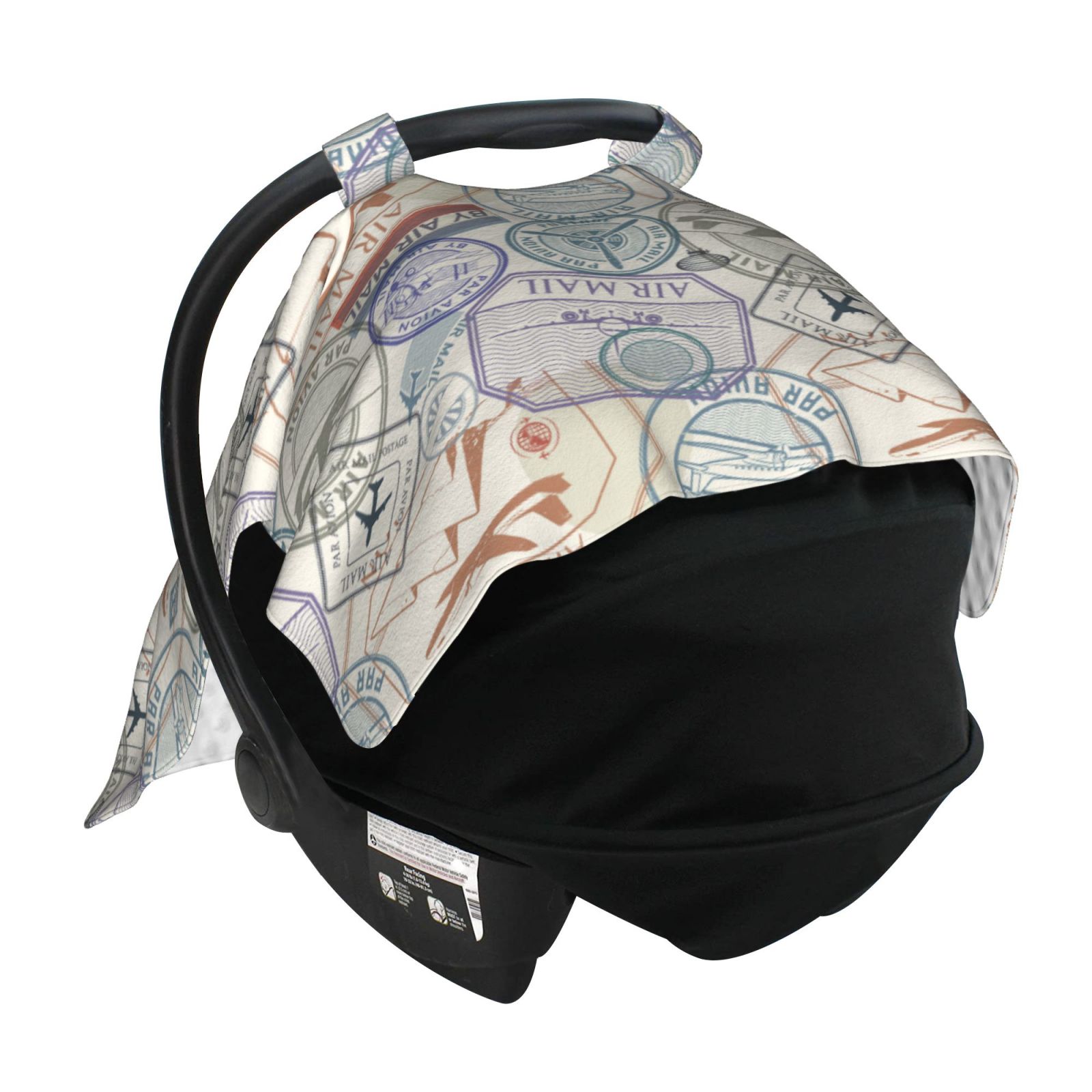 Car Seat Cover Baby - Postmark Pattern travel Breathable Infant Car Seat Cover for Baby Carseat, Lightweight Comfort Baby Essentials Must Haves Newborn Stuff for Girl Boy